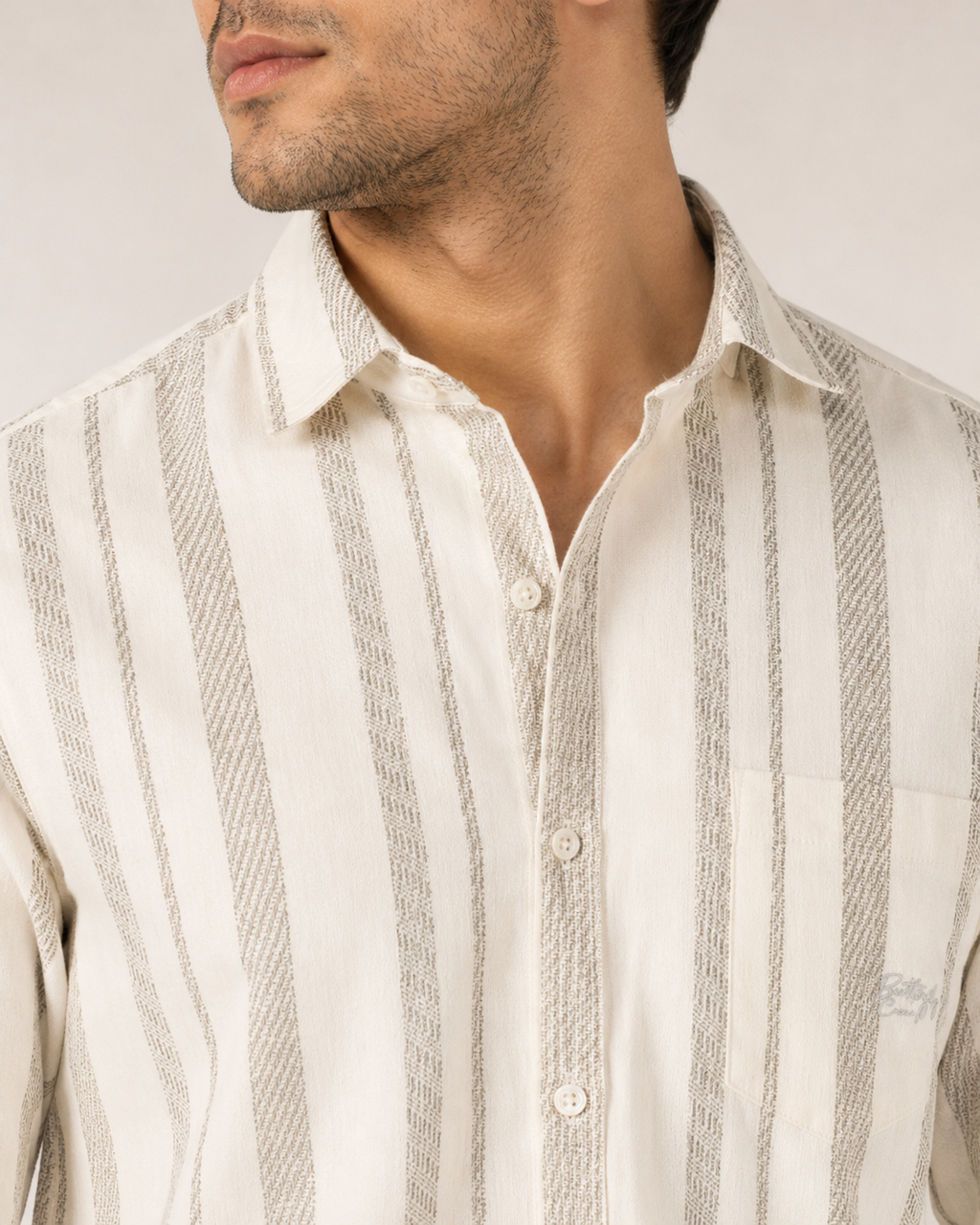 Ivory Beige Stripe Cotton Shirt