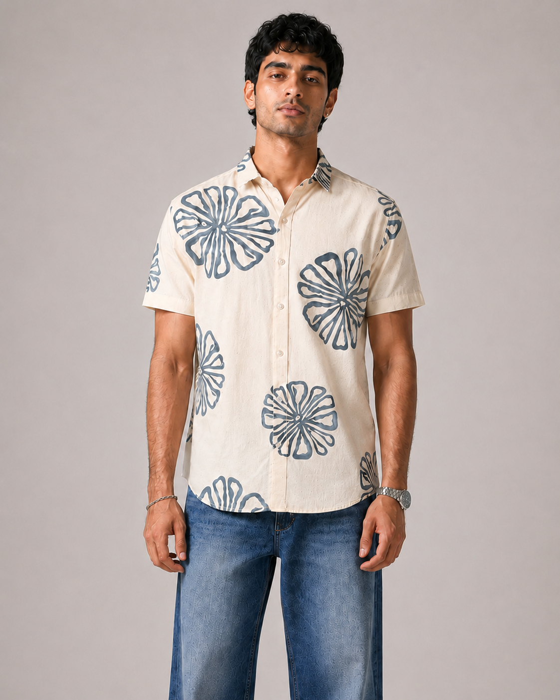 Ivory Bloom Cotton Shirt