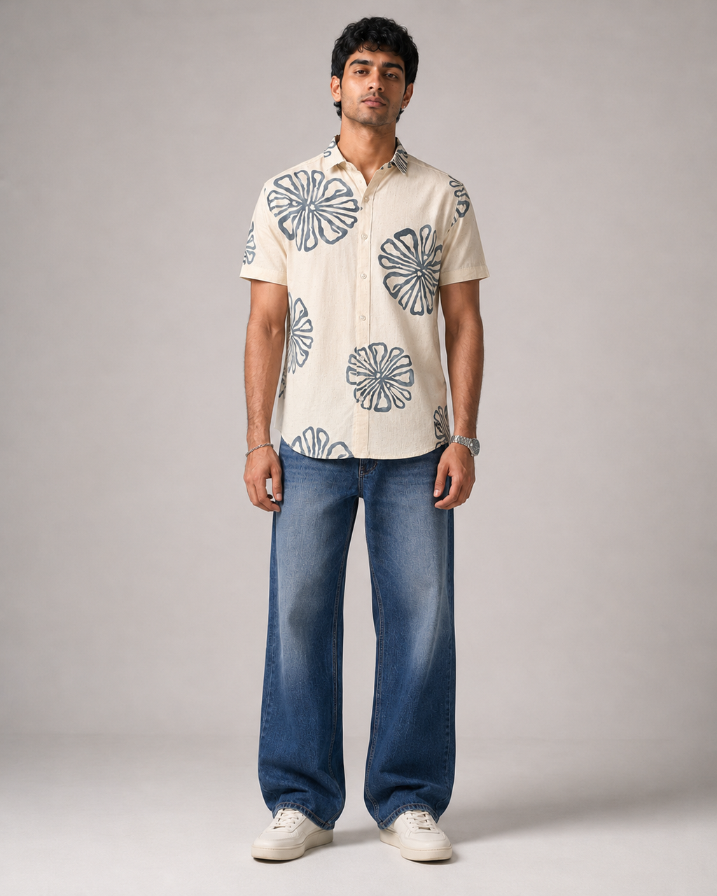Ivory Bloom Cotton Shirt
