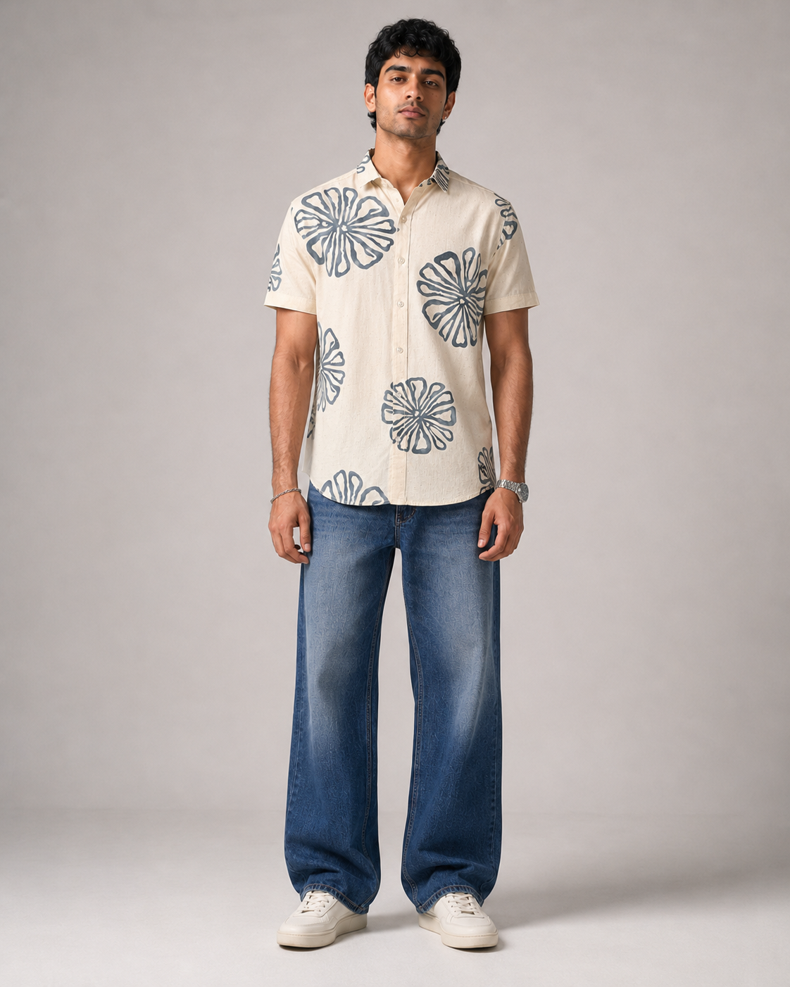 Ivory Bloom Cotton Shirt