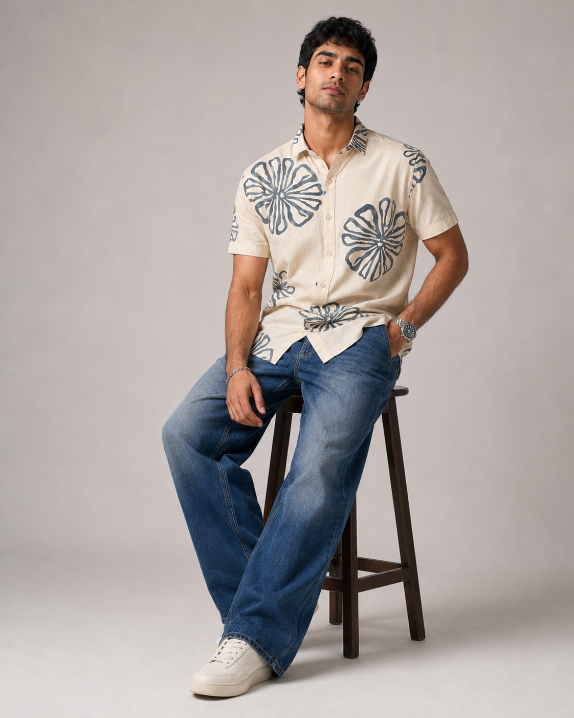Ivory Bloom Cotton Shirt