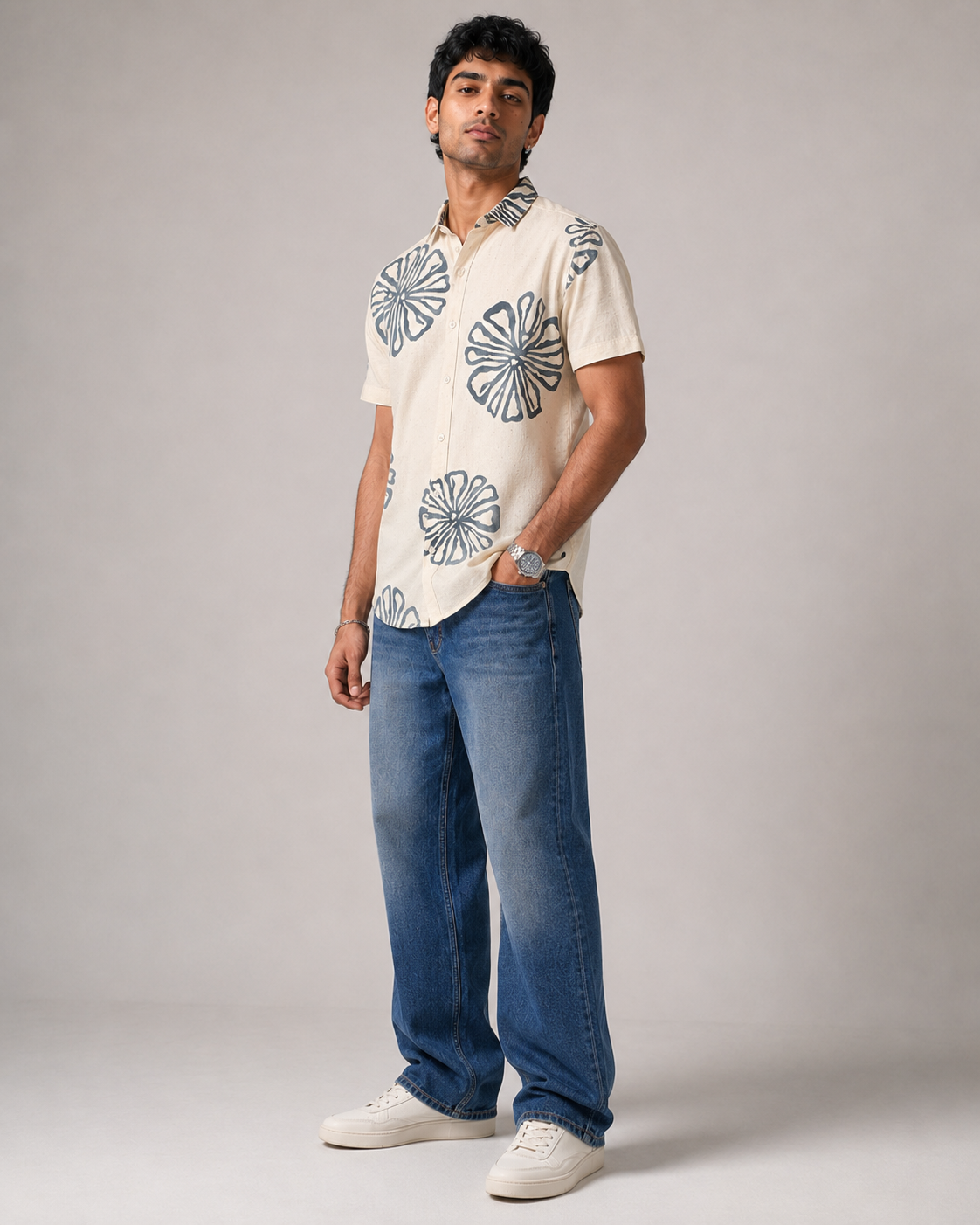 Ivory Bloom Cotton Shirt