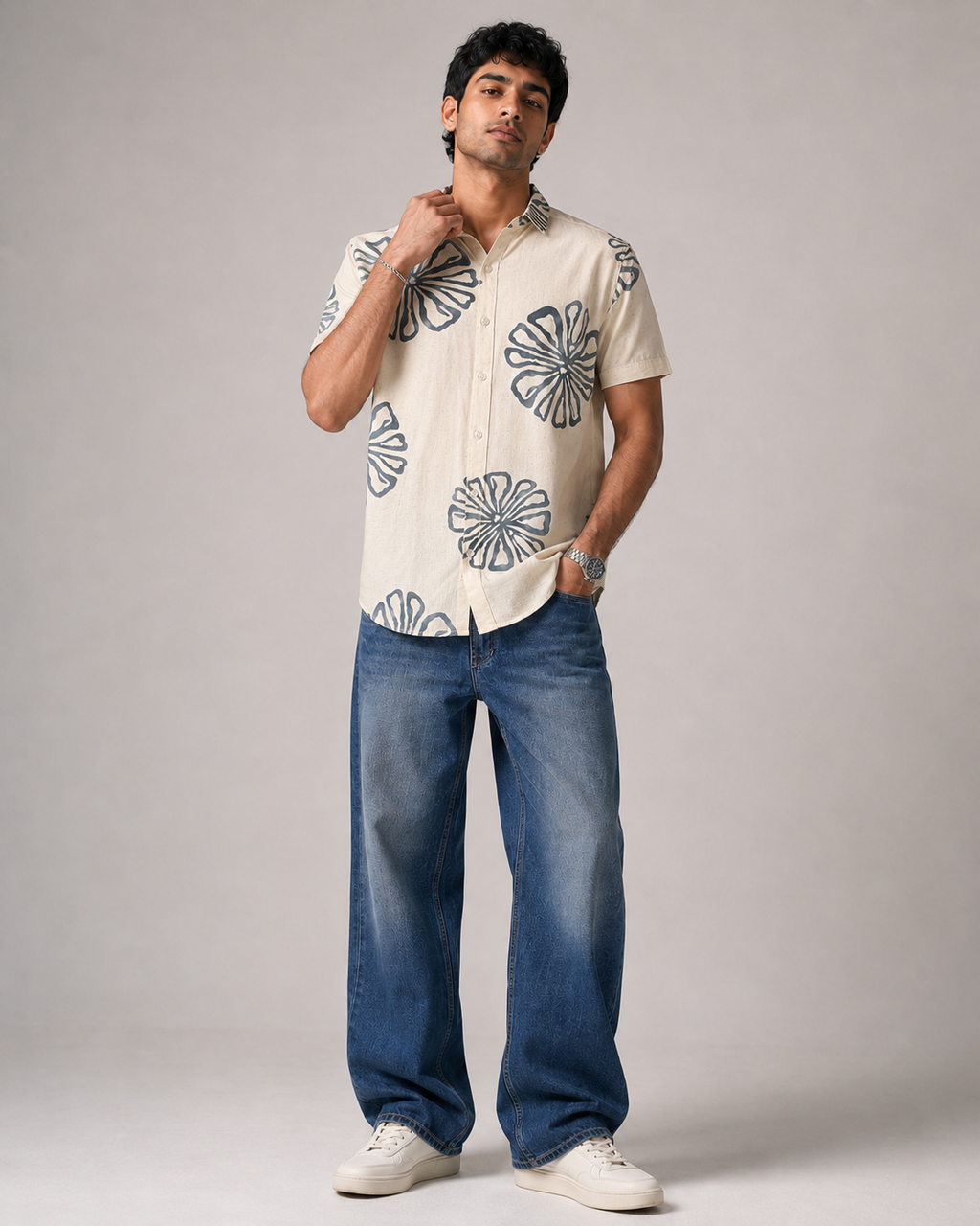 Ivory Bloom Cotton Shirt