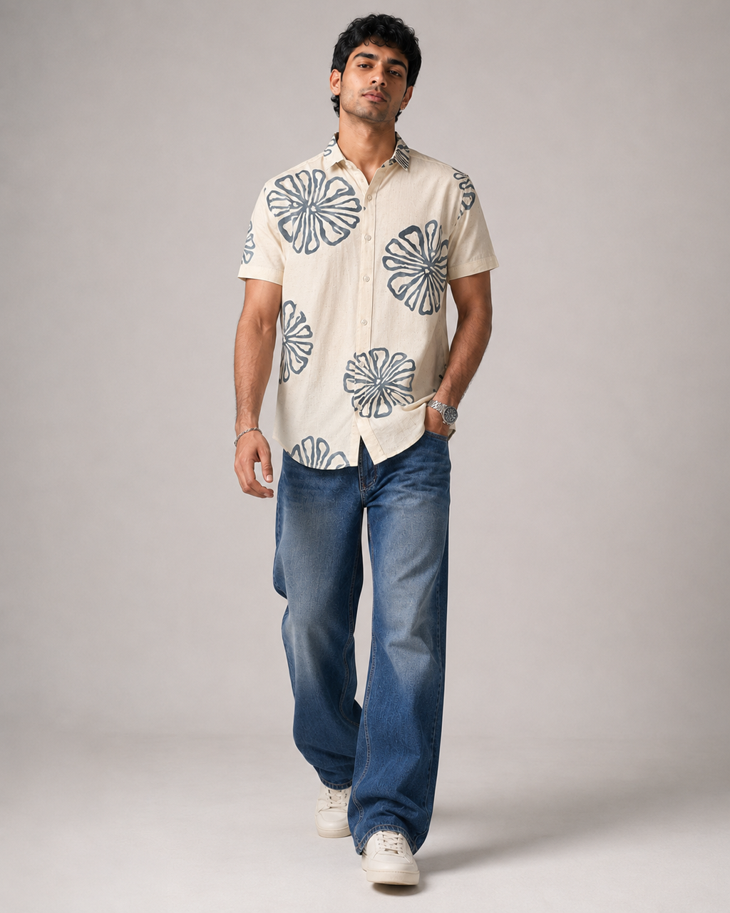 Ivory Bloom Cotton Shirt