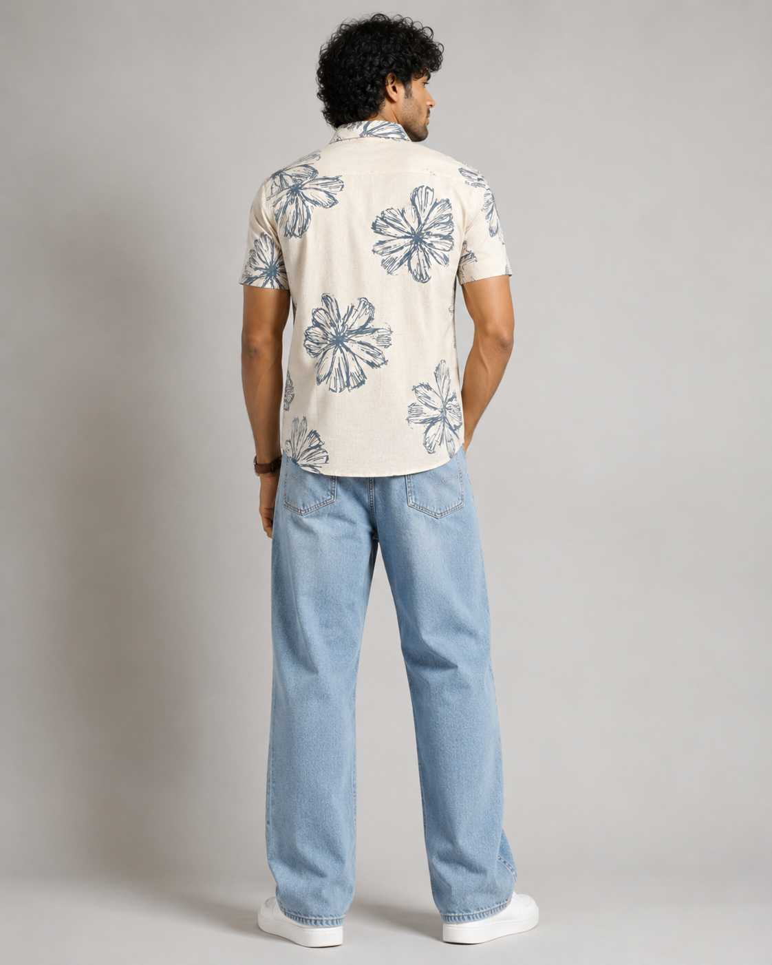 Ivory Blue Bloom Cotton Shirt