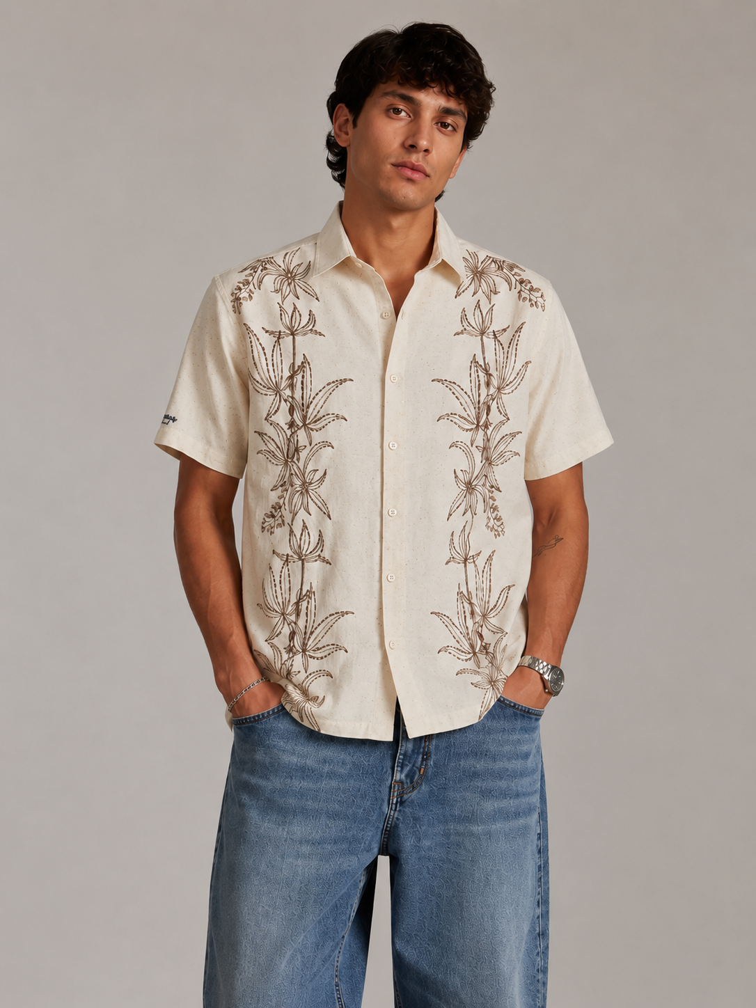 Ivory Botanical Embroidered Shirt