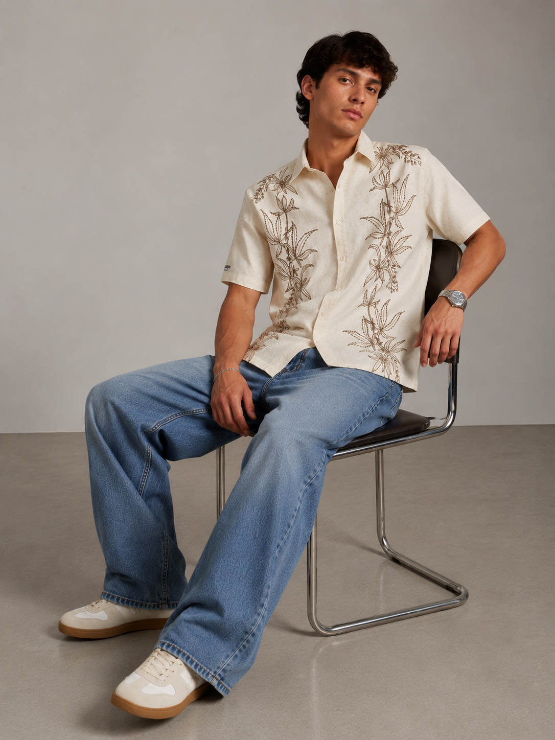 Ivory Botanical Embroidered Shirt