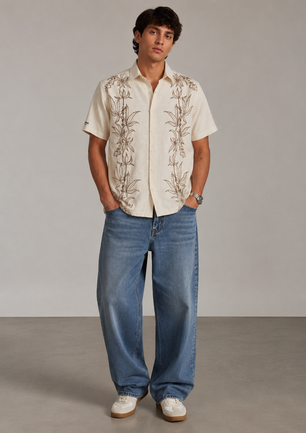 Ivory Botanical Embroidered Shirt