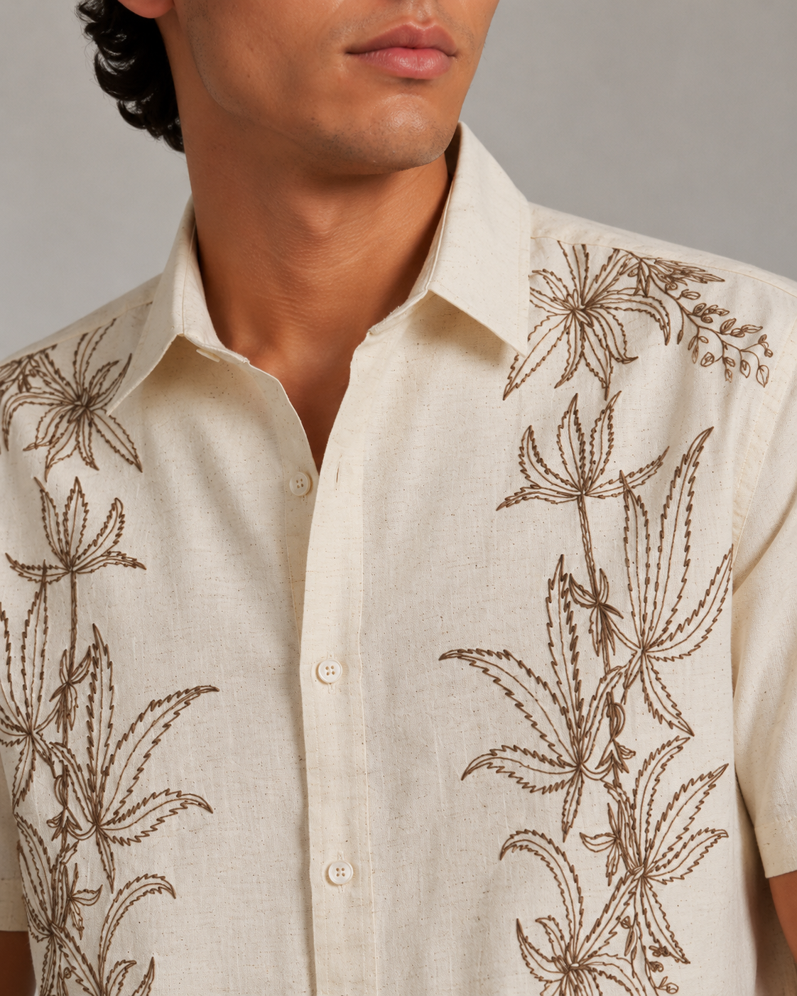Ivory Botanical Embroidered Shirt
