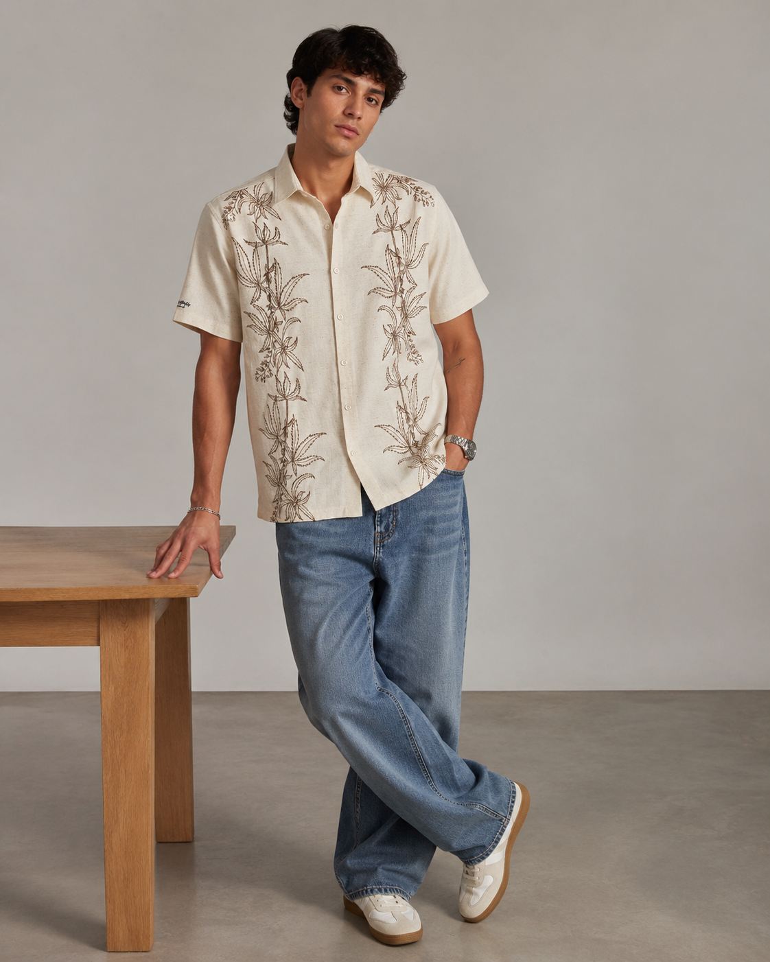 Ivory Botanical Embroidered Shirt
