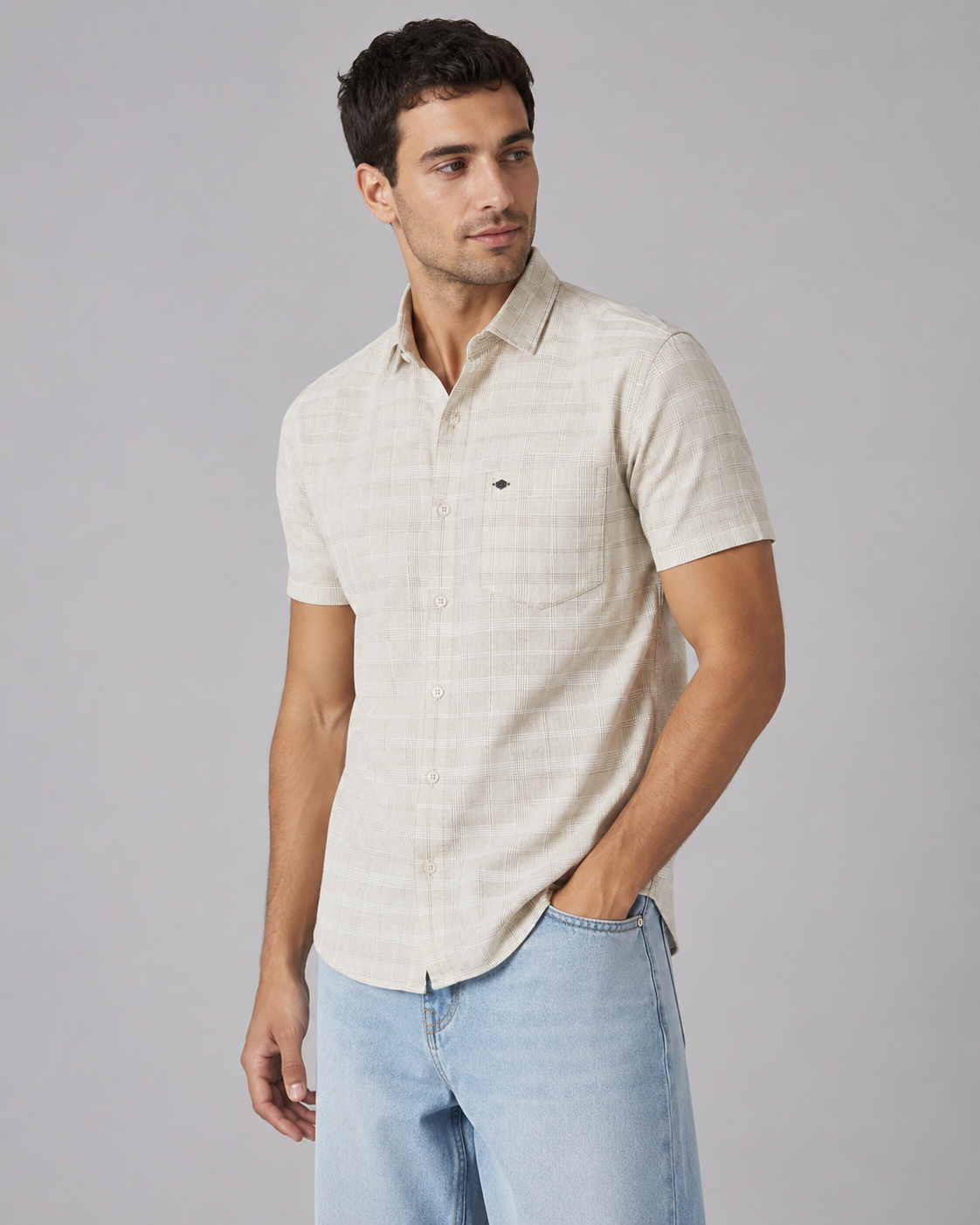 Ivory Check Cotton Shirt