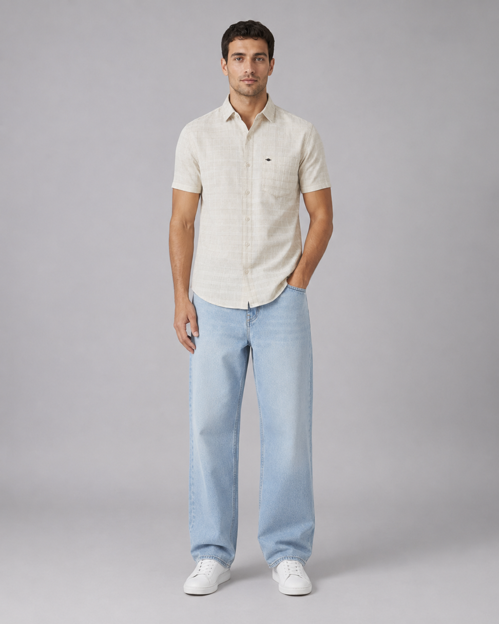 Ivory Check Cotton Shirt