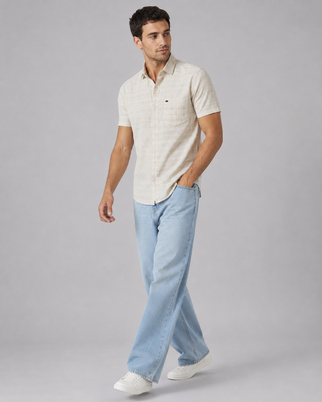 Ivory Check Cotton Shirt
