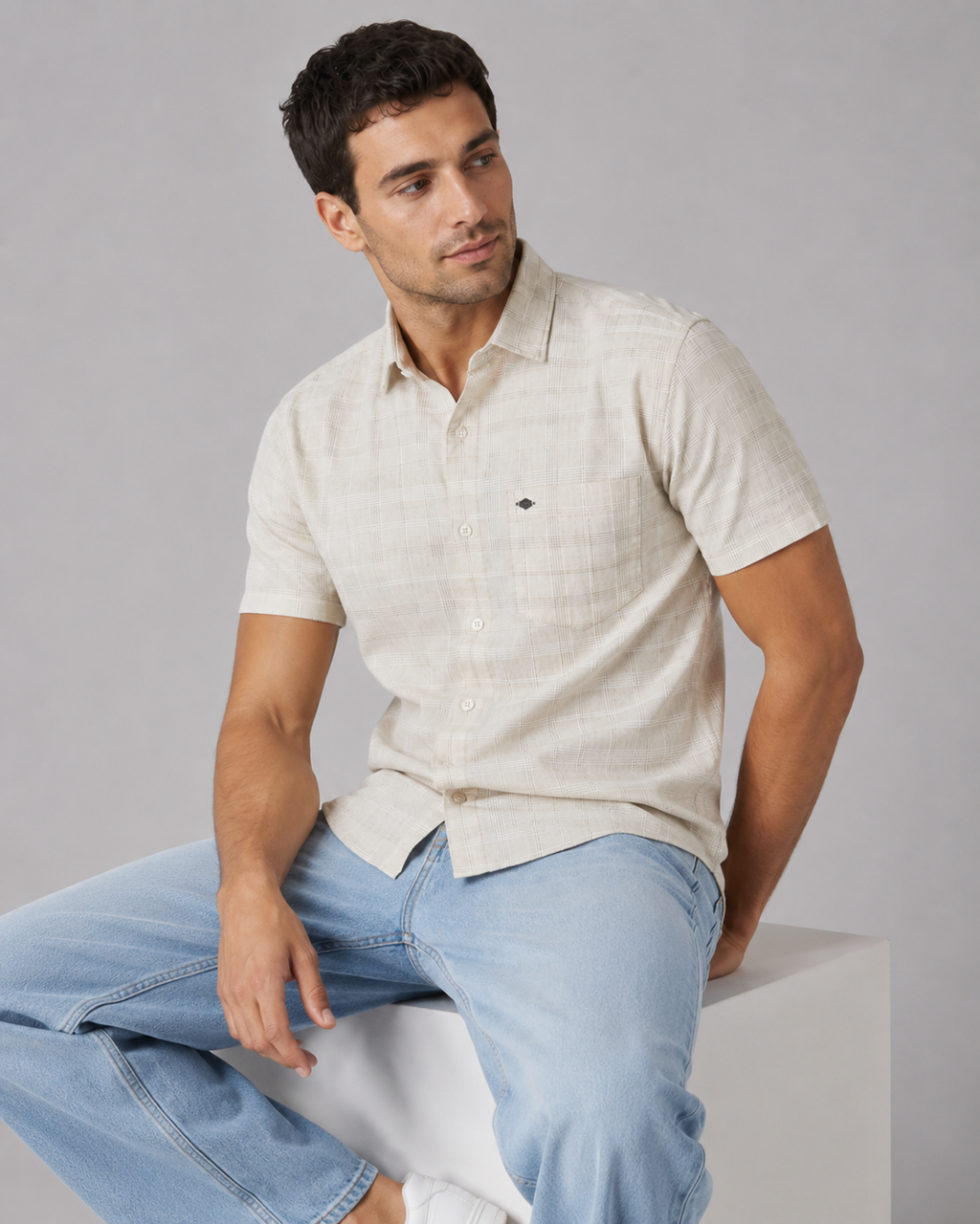 Ivory Check Cotton Shirt