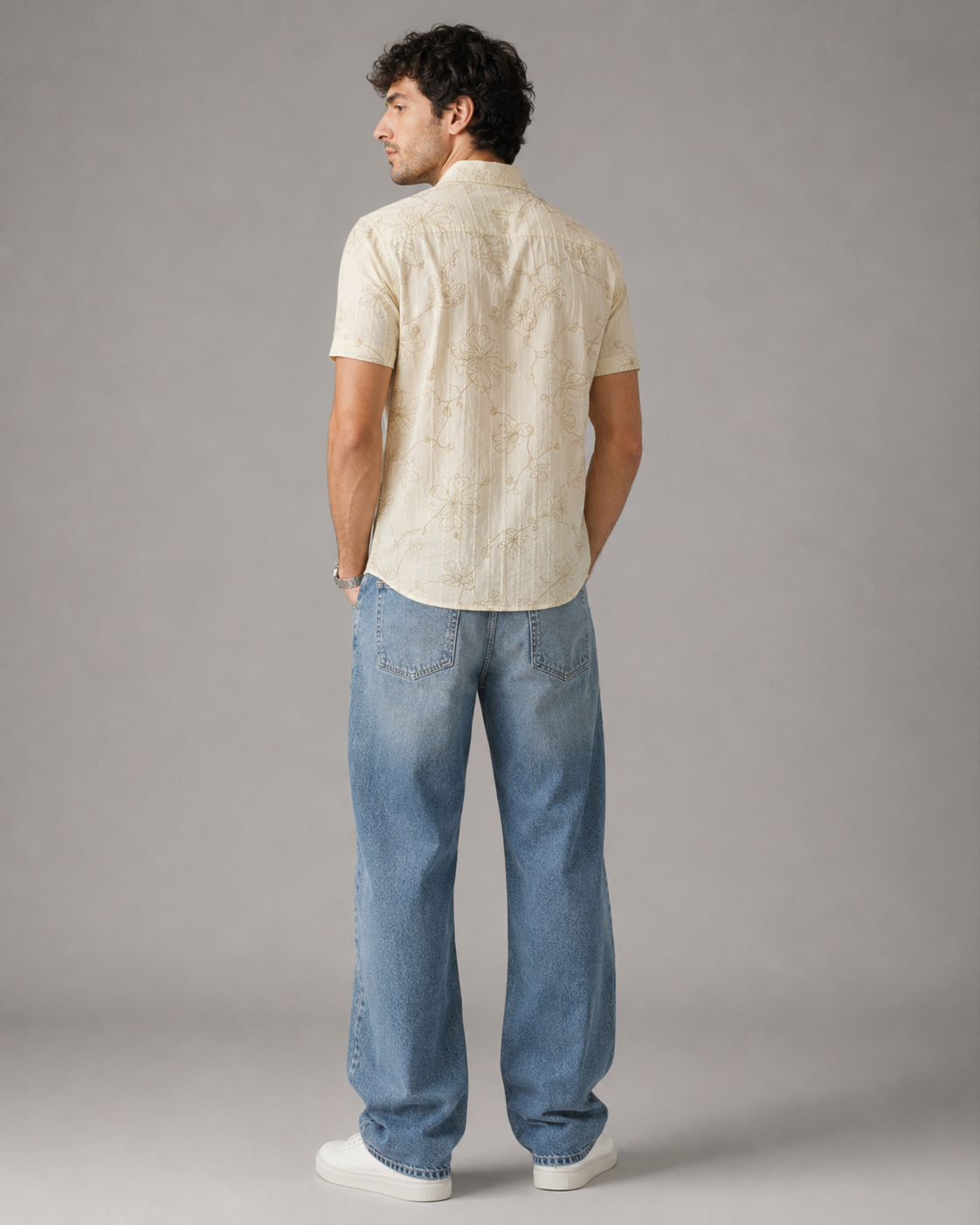 Ivory Floral Embroidered Cotton Shirt