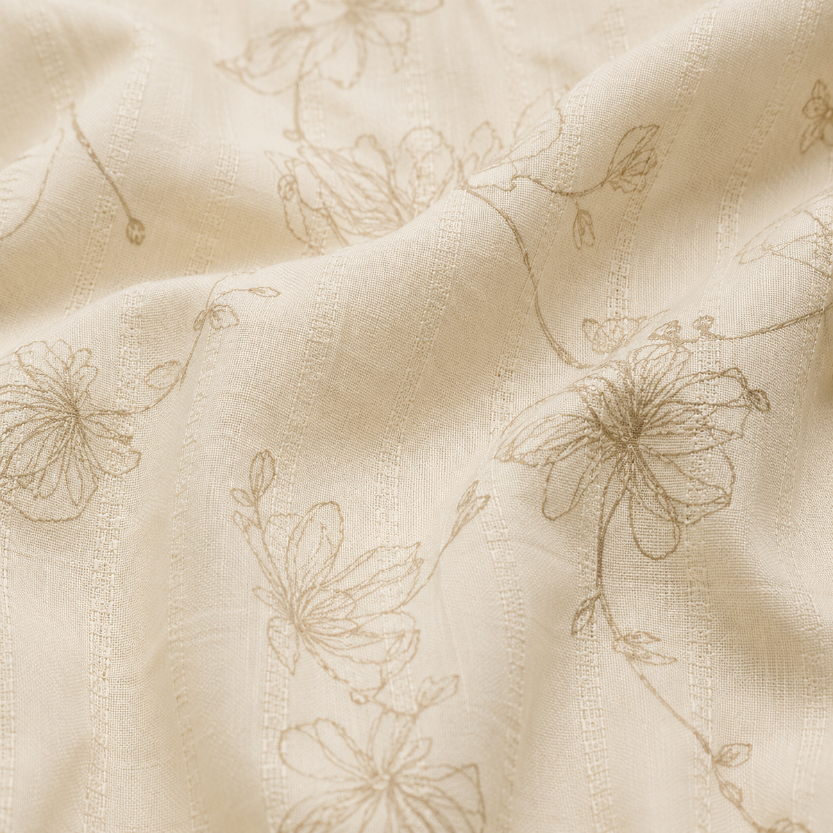 Ivory Floral Embroidered Cotton Shirt