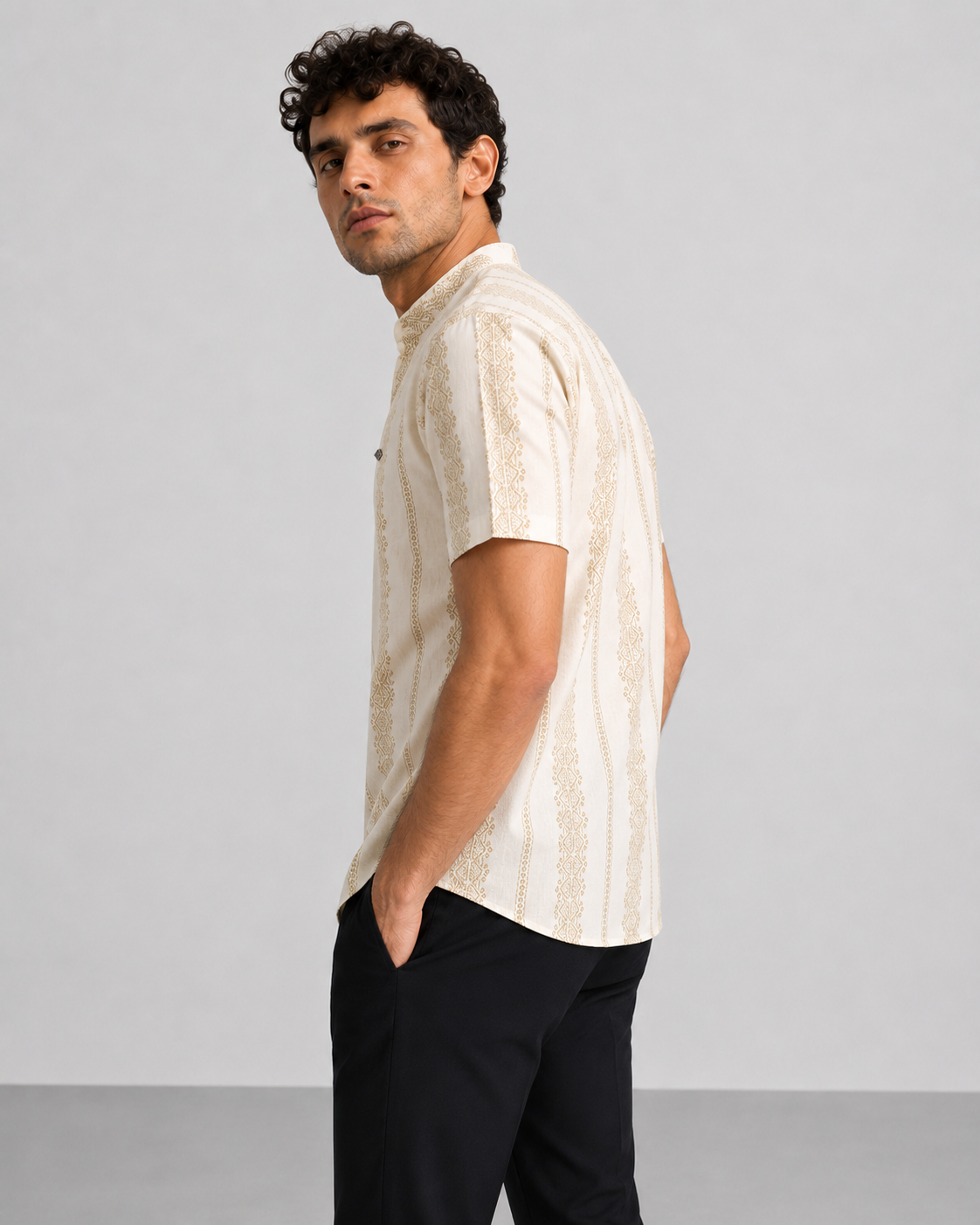Ivory Gold Print Short Kurta