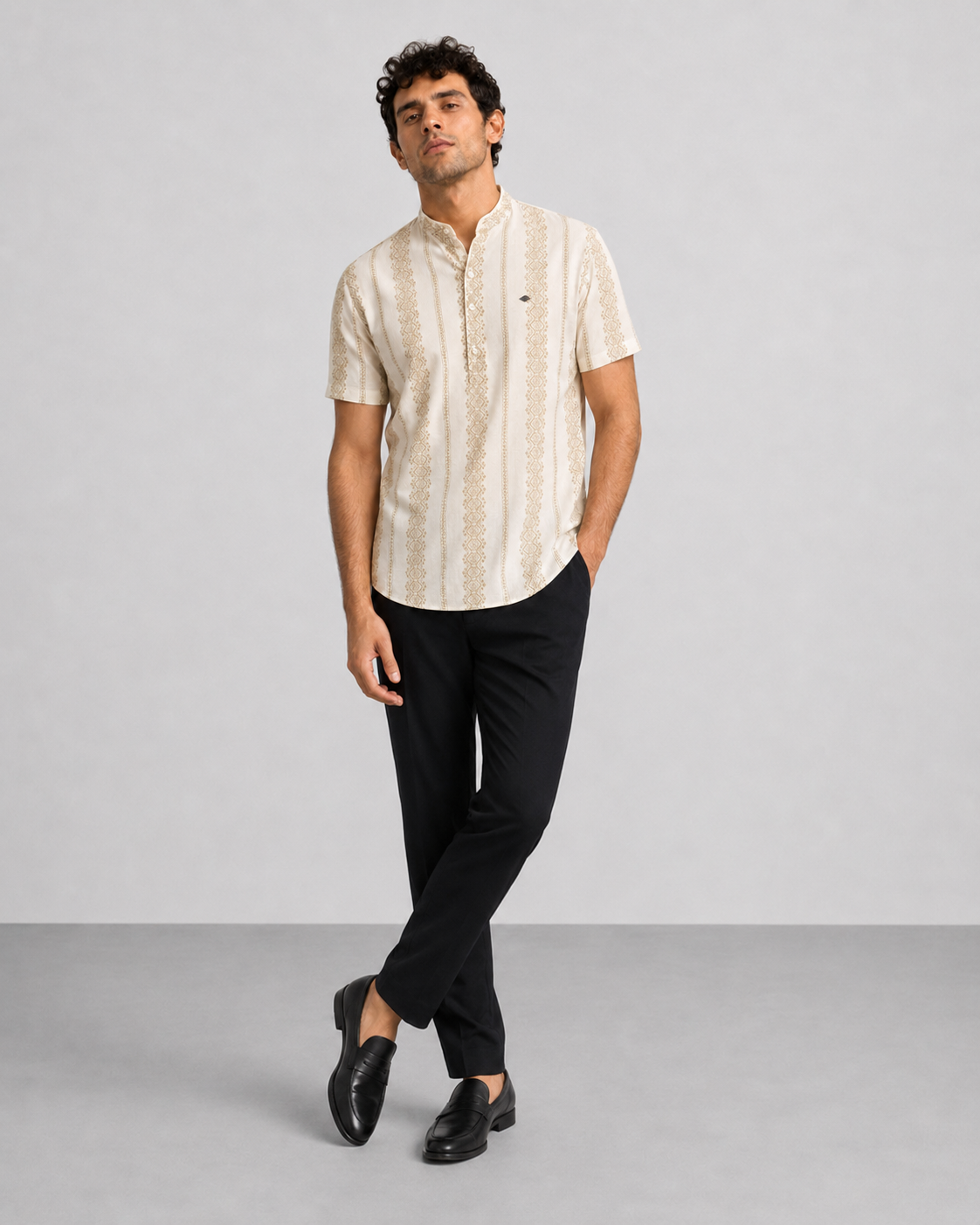 Ivory Gold Print Short Kurta