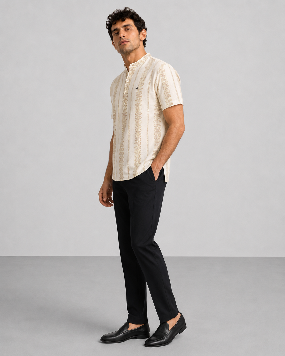 Ivory Gold Print Short Kurta