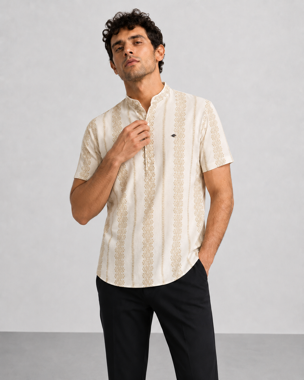 Ivory Gold Print Short Kurta