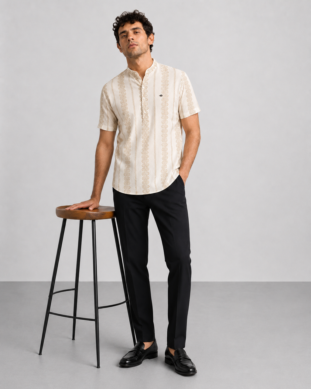 Ivory Gold Print Short Kurta