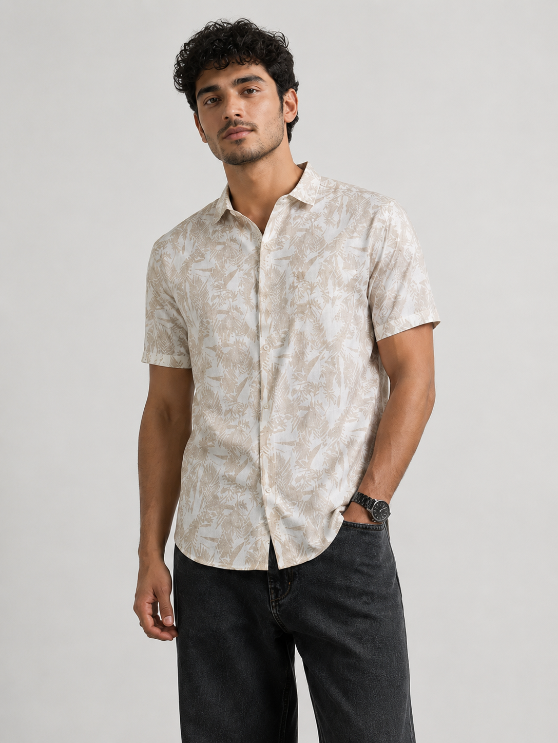 Ivory Leaf Cotton Shirt