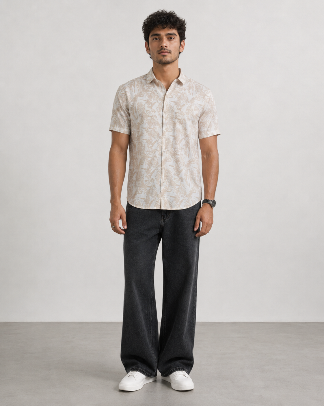 Ivory Leaf Cotton Shirt