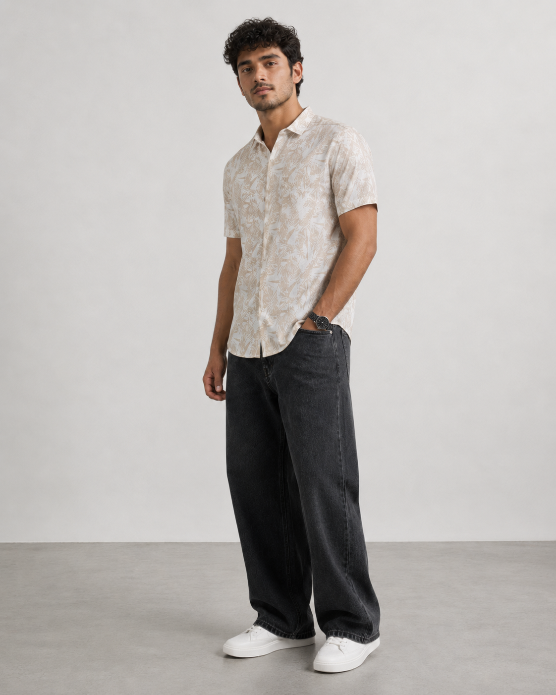 Ivory Leaf Cotton Shirt