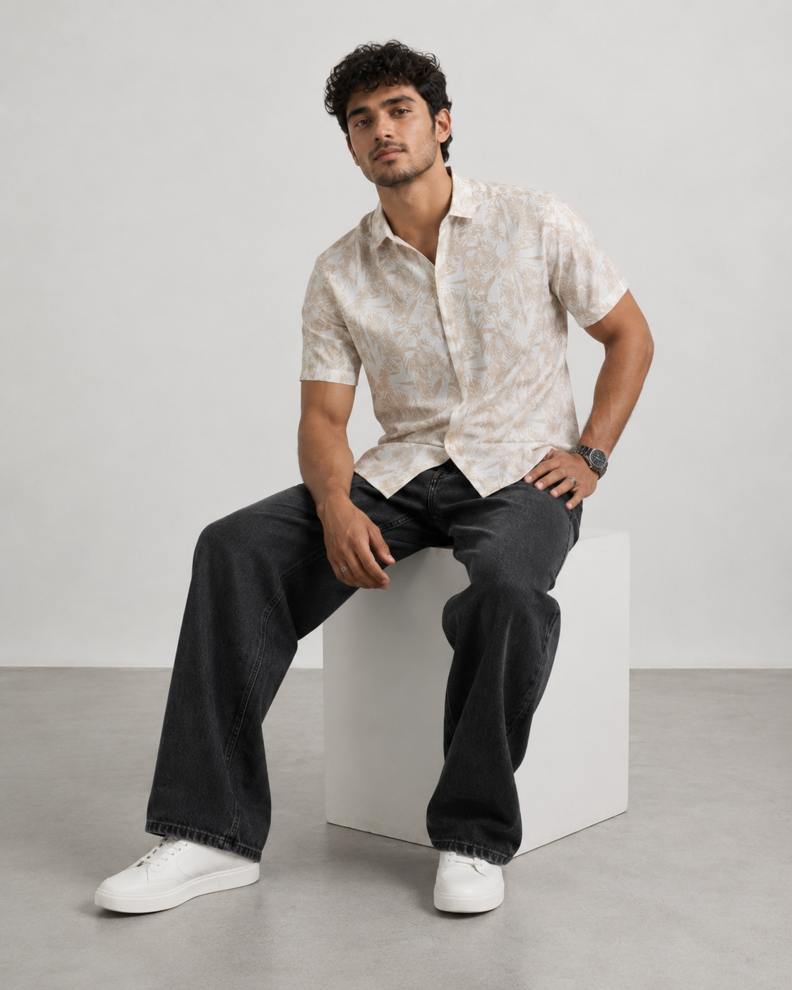 Ivory Leaf Cotton Shirt