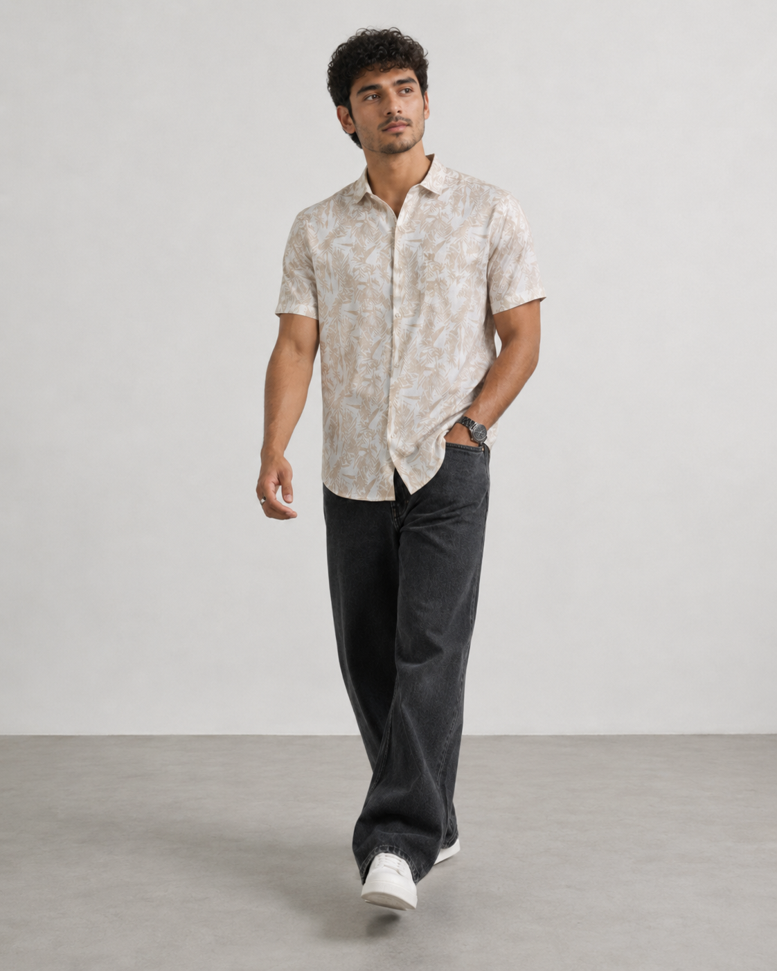 Ivory Leaf Cotton Shirt
