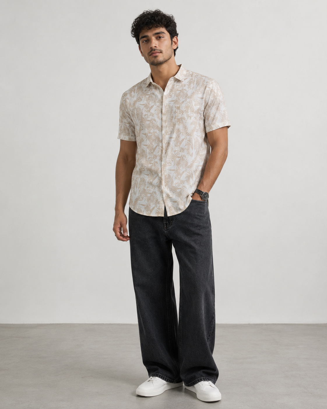 Ivory Leaf Cotton Shirt