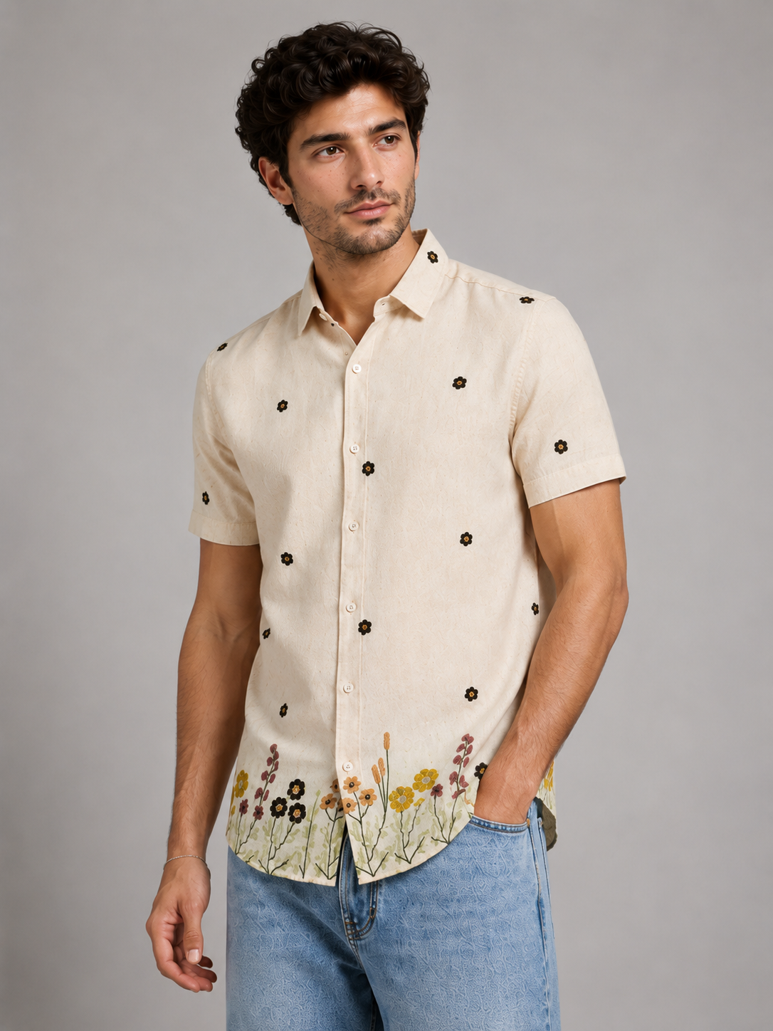 Ivory Meadow Embroidered Shirt