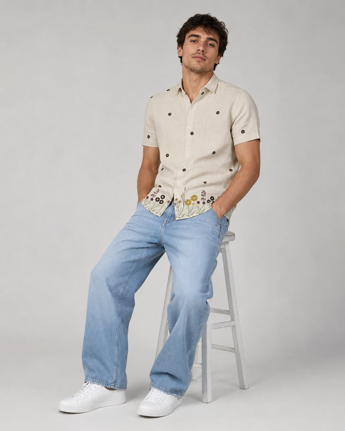 Ivory Meadow Embroidered Shirt