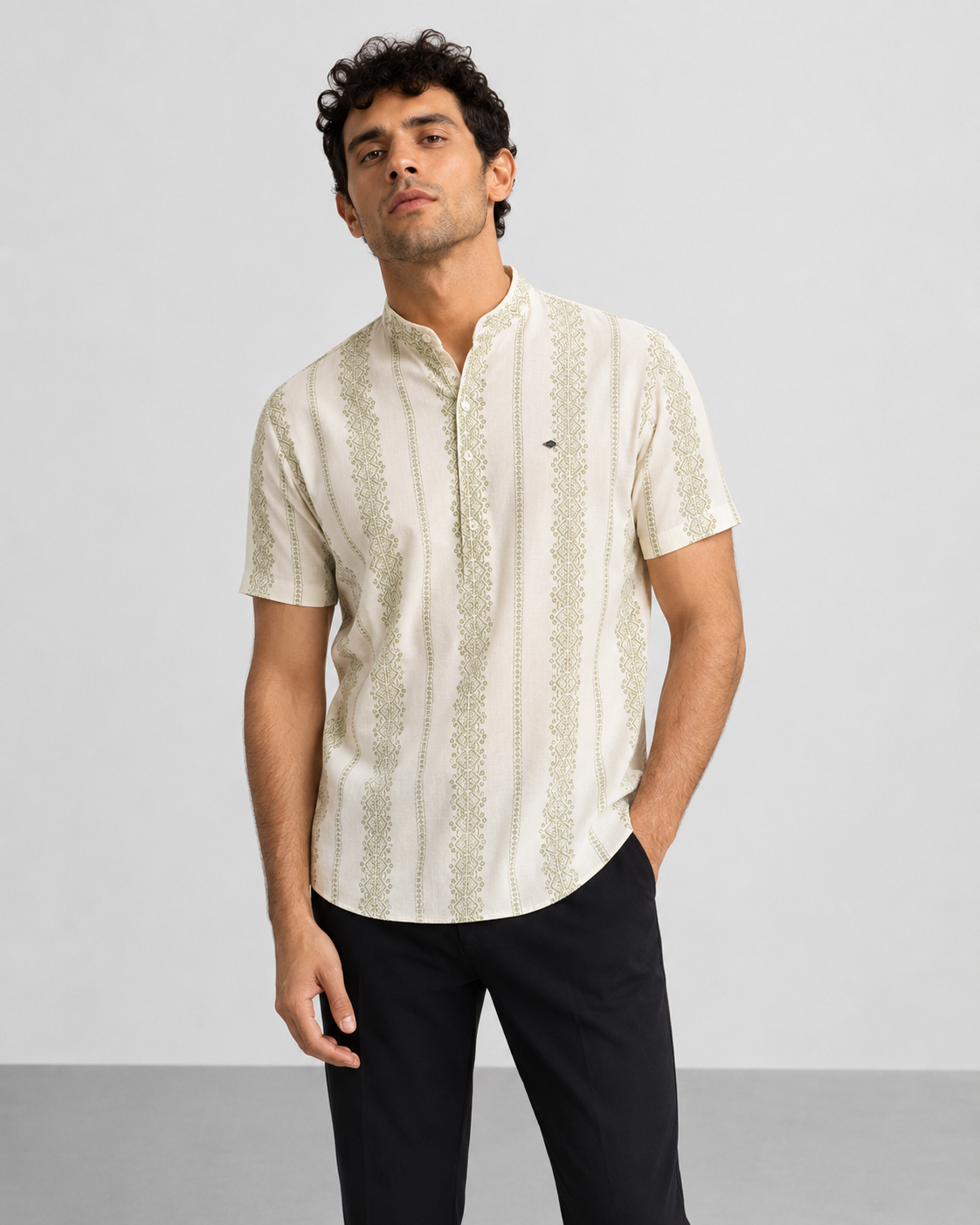 Ivory Sage Print Short Kurta