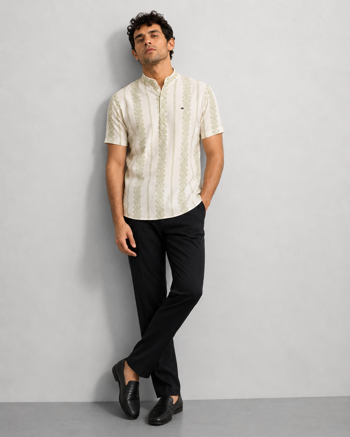 Ivory Sage Print Short Kurta