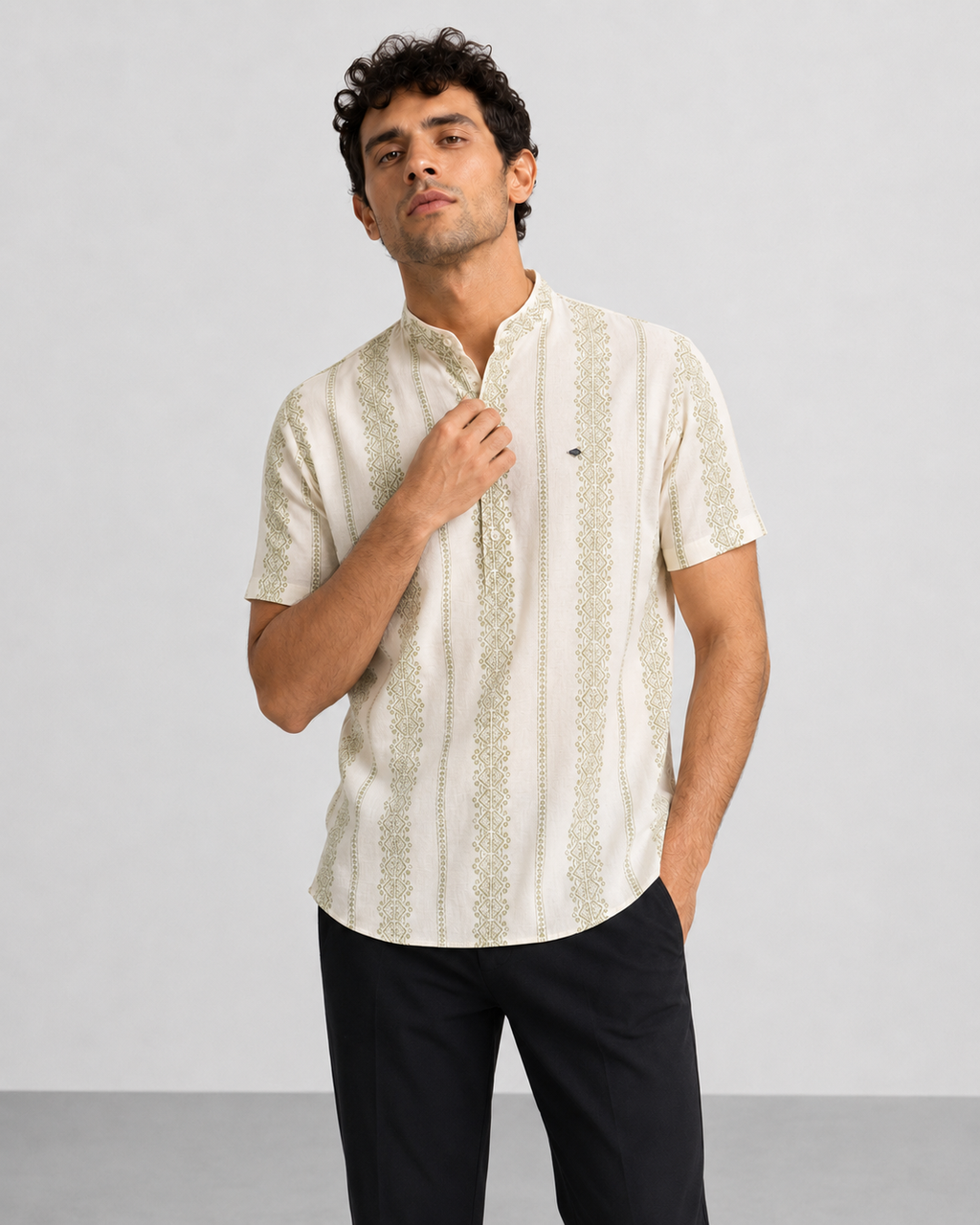 Ivory Sage Print Short Kurta