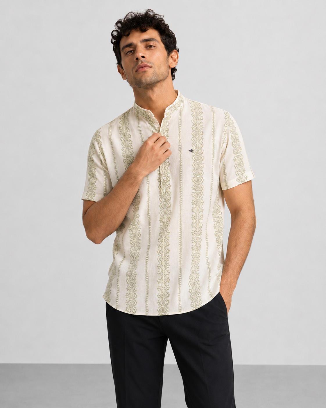 Ivory Sage Print Short Kurta