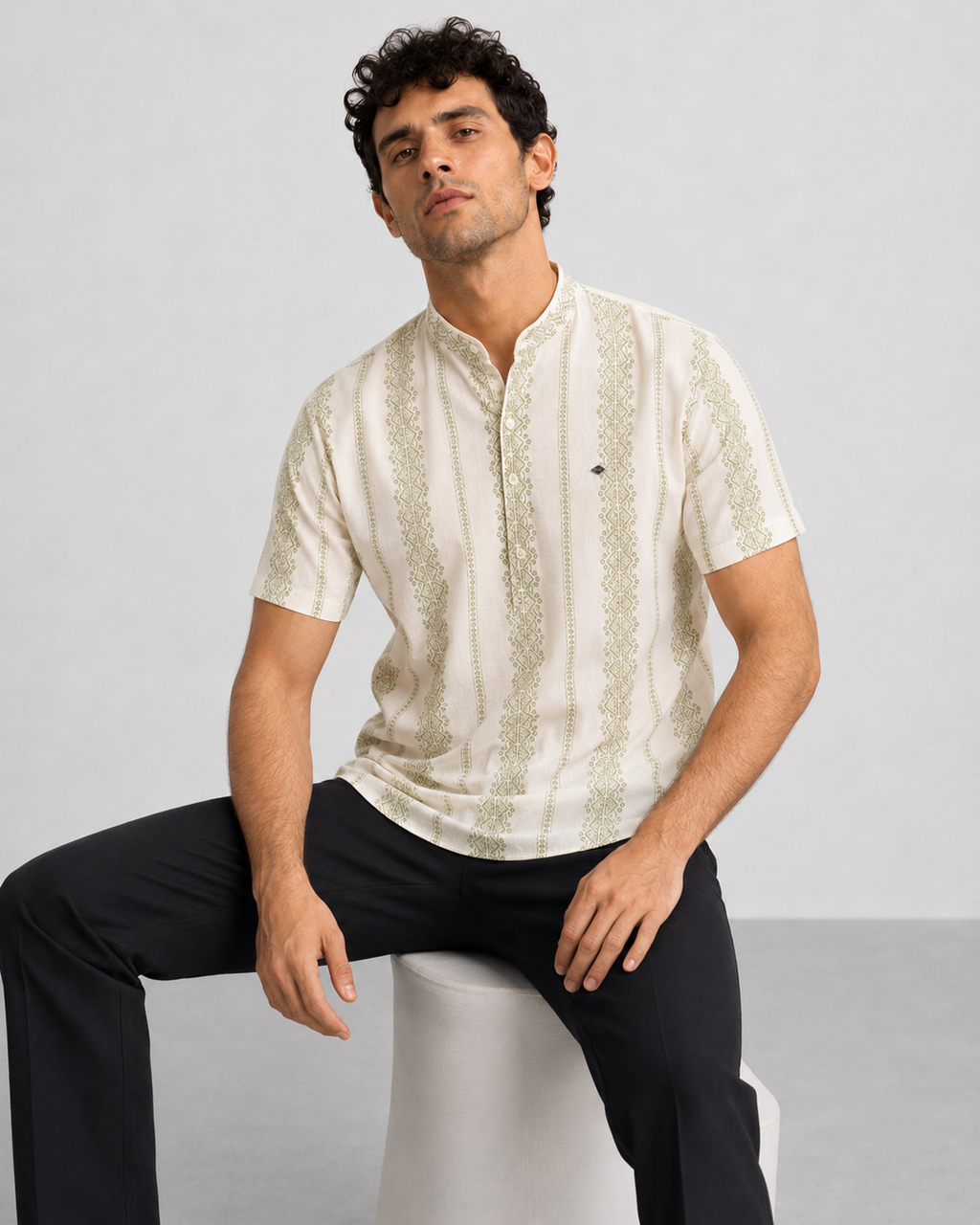 Ivory Sage Print Short Kurta