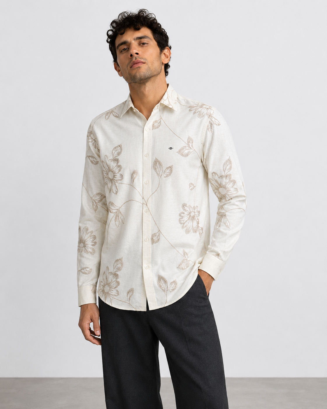 Ivory Vine Embroidered Shirt