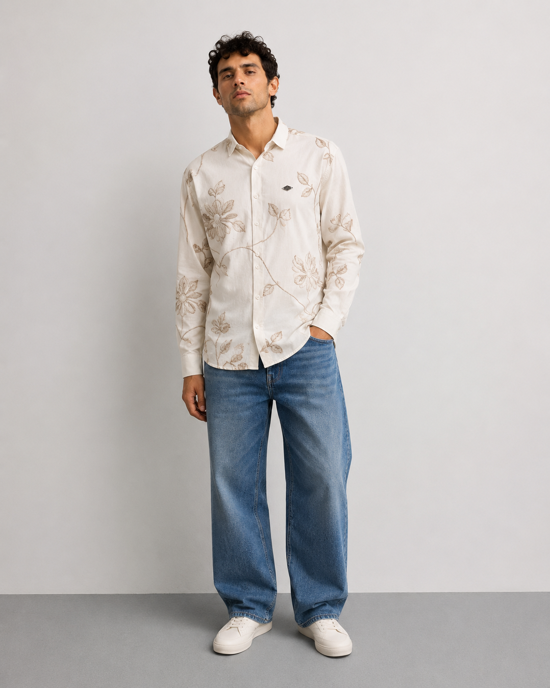 Ivory Vine Embroidered Shirt
