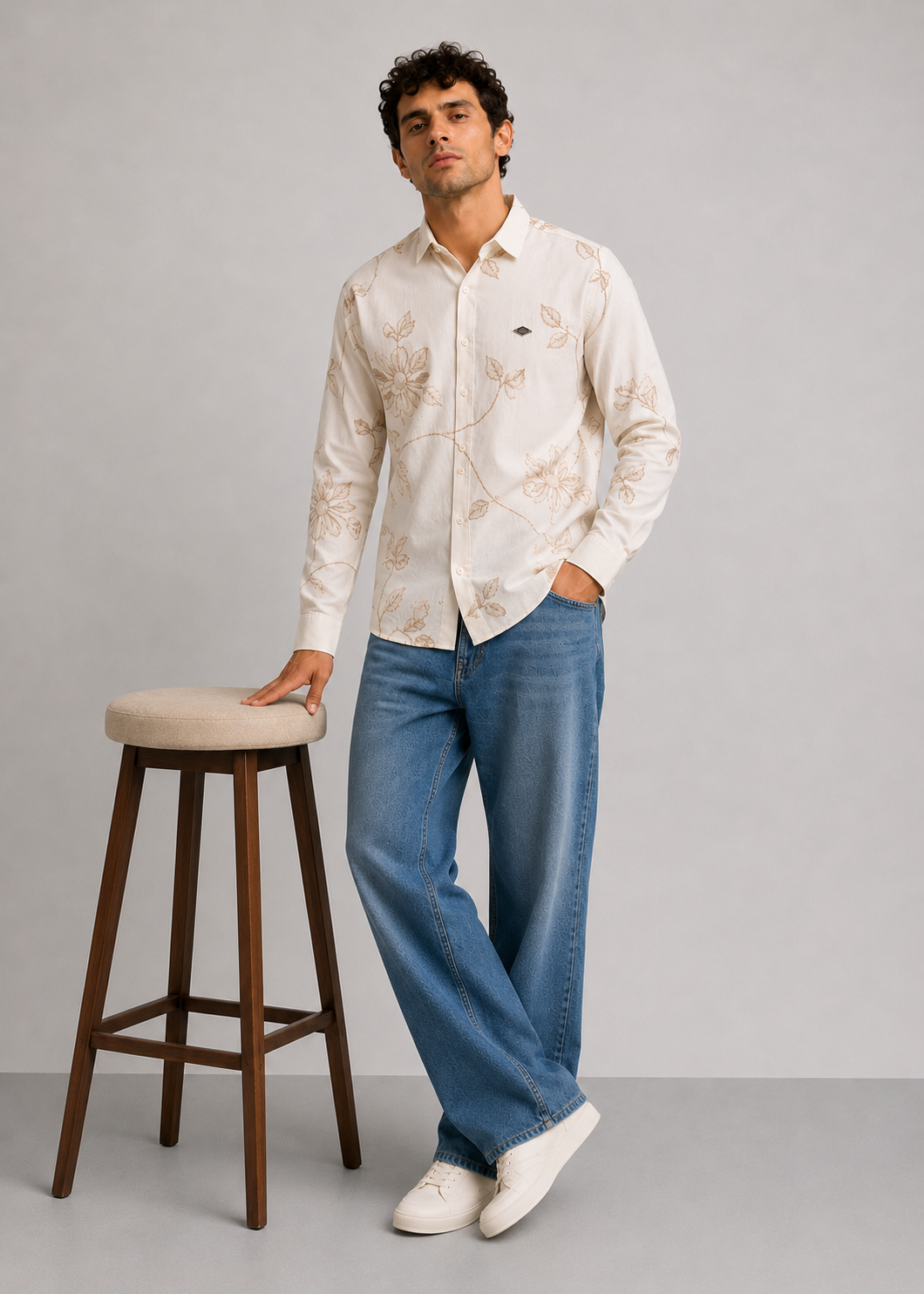 Ivory Vine Embroidered Shirt