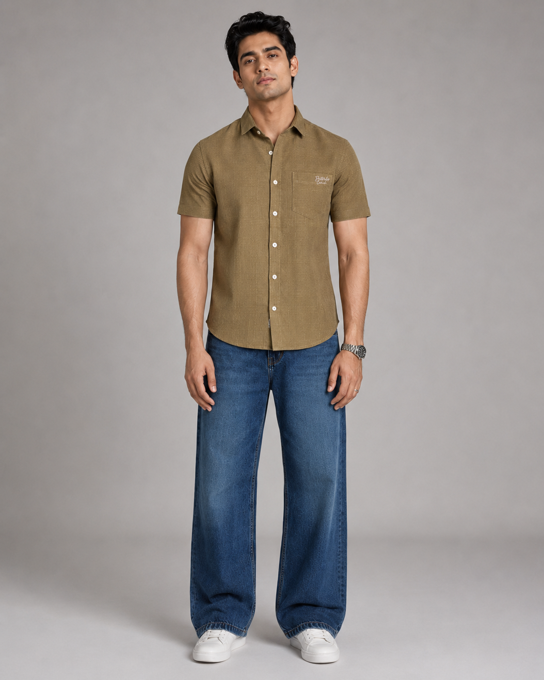 Khaki Textured Cotton Shirt