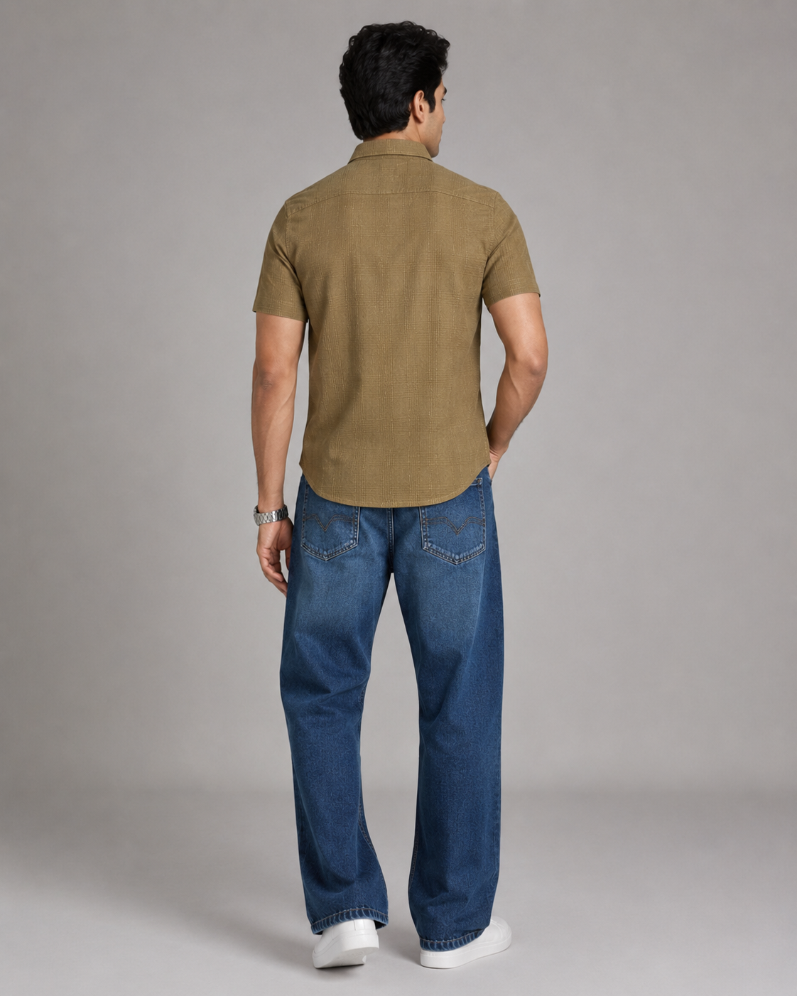 Khaki Textured Cotton Shirt