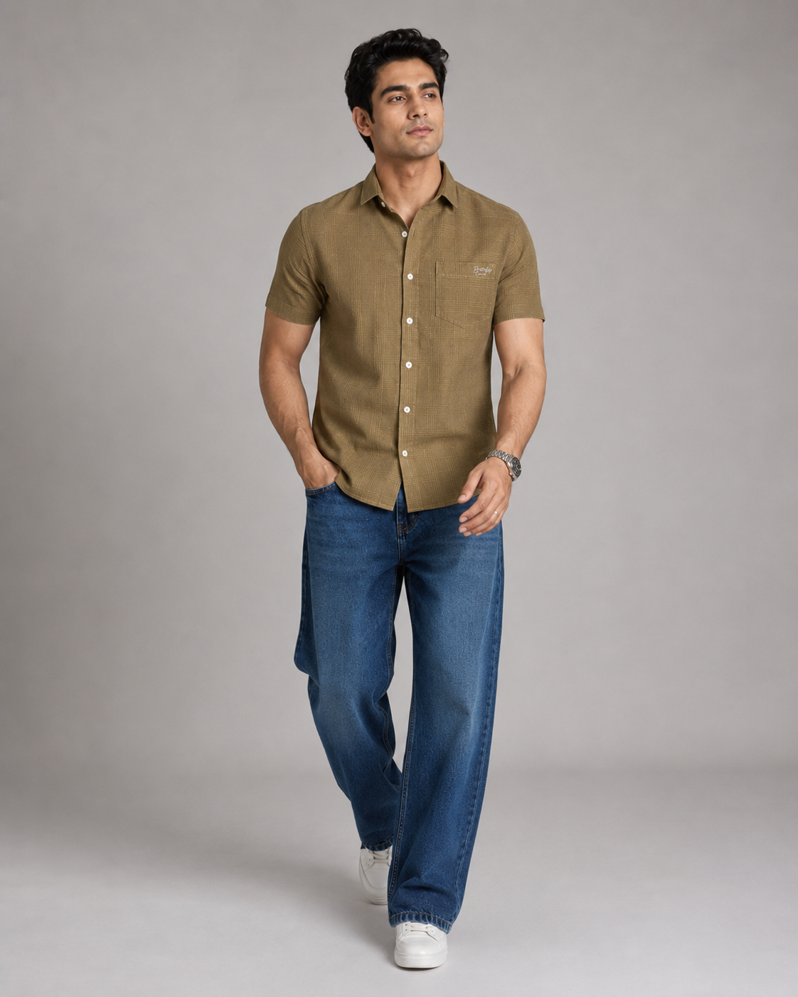 Khaki Textured Cotton Shirt