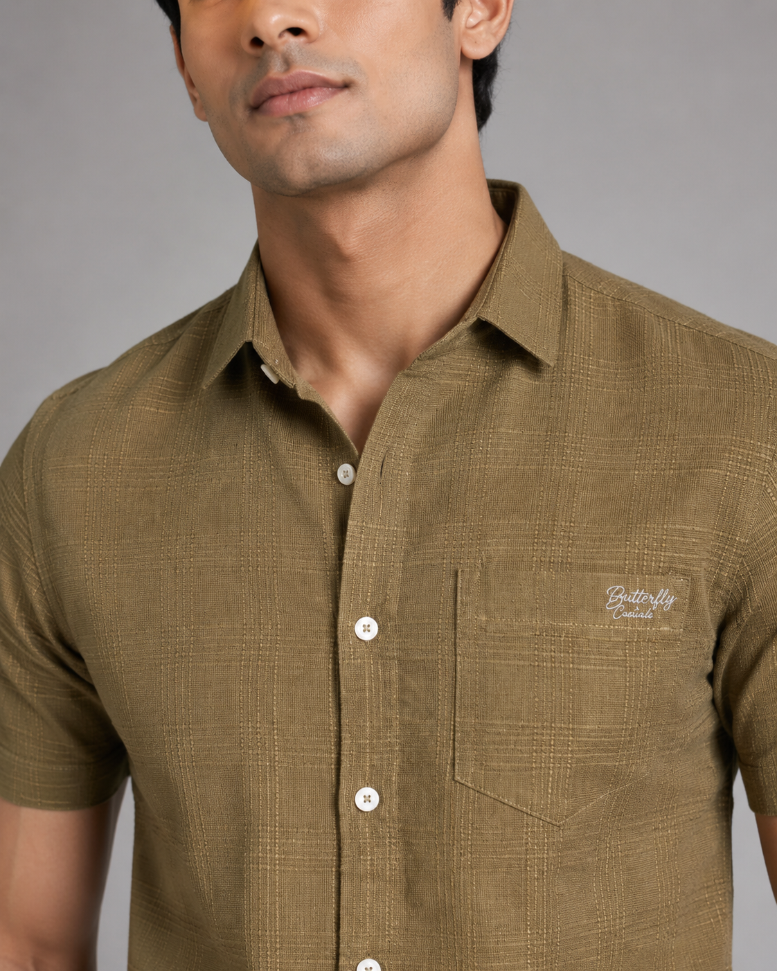 Khaki Textured Cotton Shirt