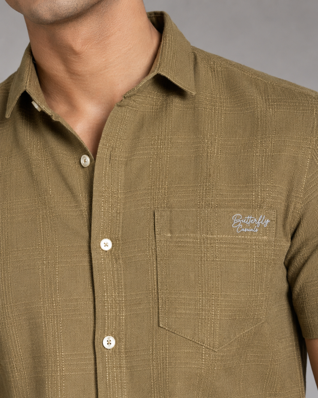 Khaki Textured Cotton Shirt
