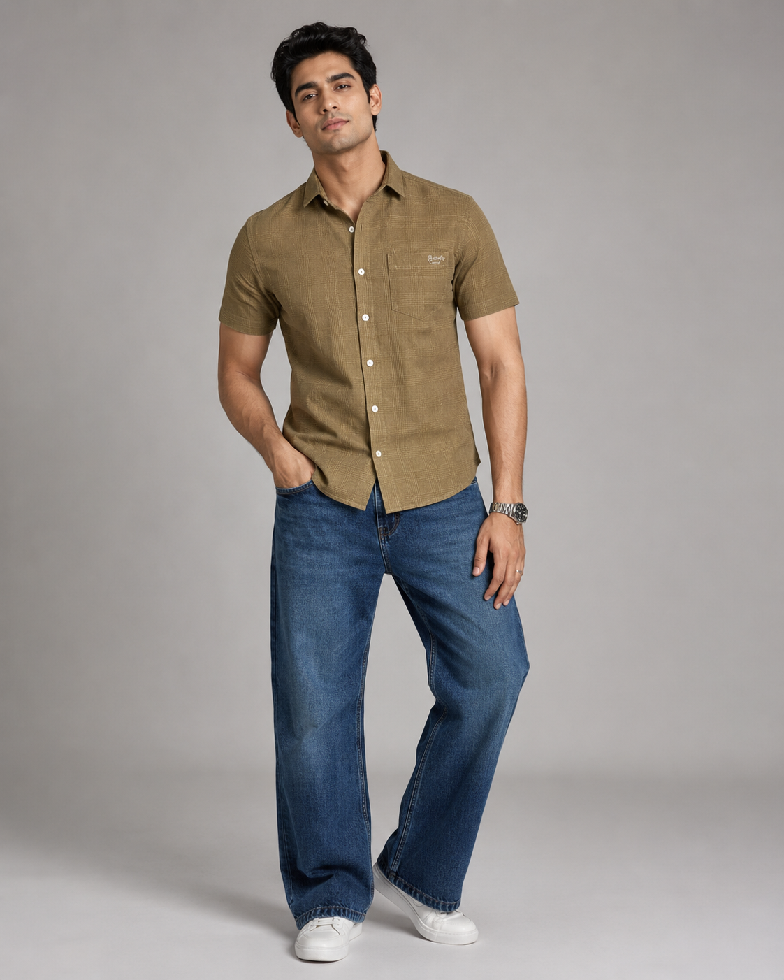 Khaki Textured Cotton Shirt