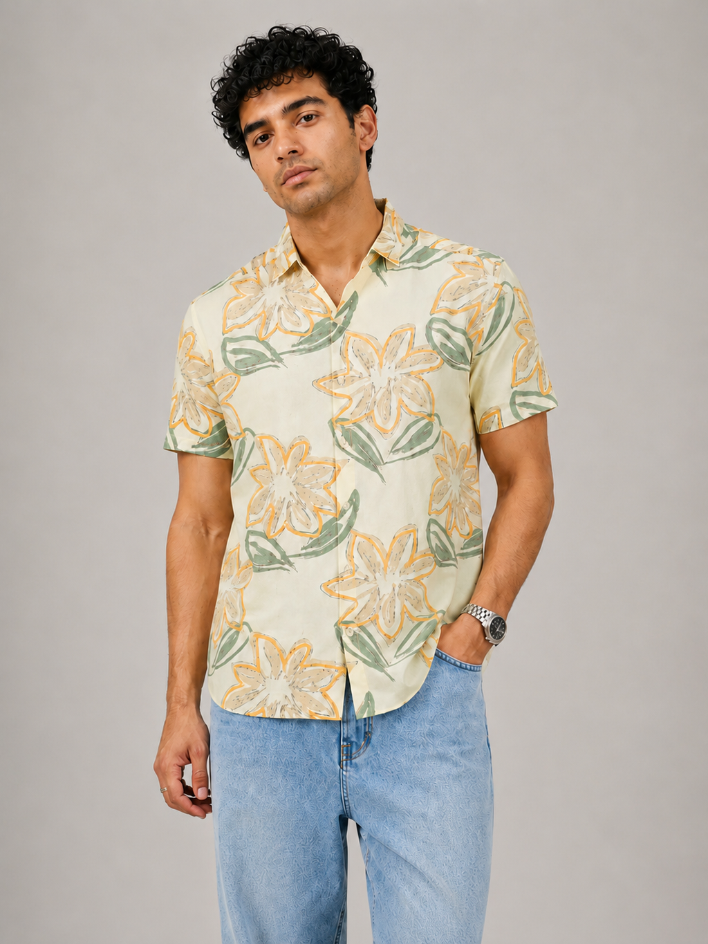 Lemon Floral Cotton Shirt