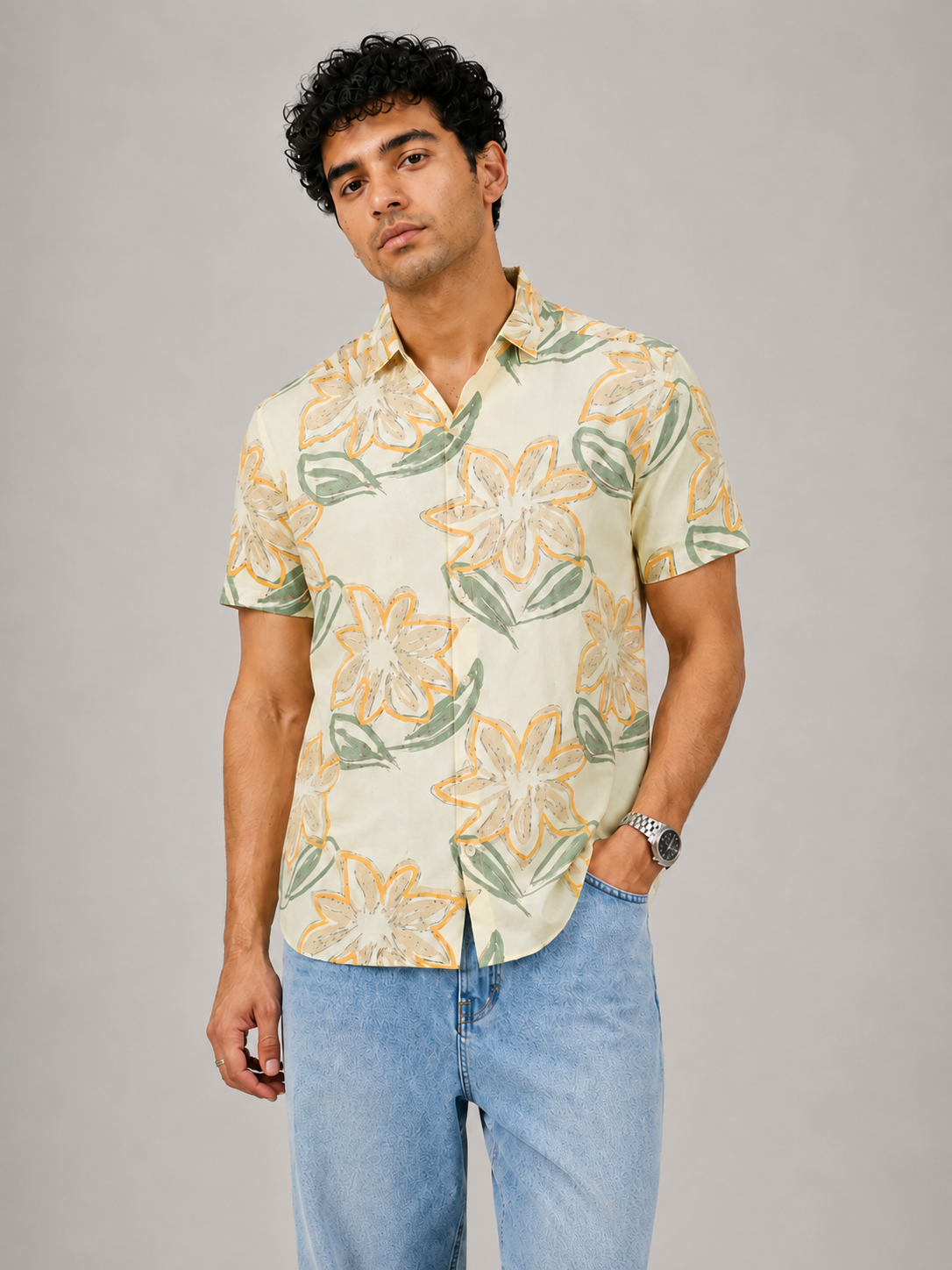 Lemon Floral Cotton Shirt