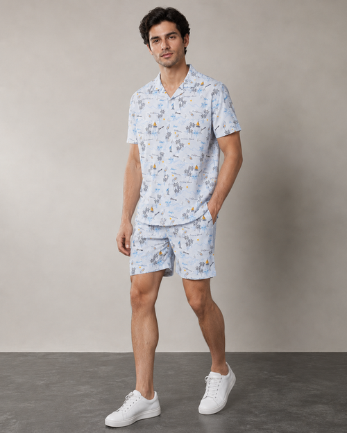 Men's Coastal Island Printed Cord Set | Shirt & Shorts Co-ord